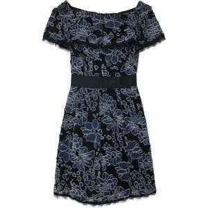 Nicole Miller Collection Dress 2 Black Blue Floral Lace Eclectic